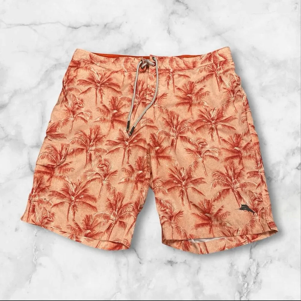 Tommy Bahama Swim Shorts‎ Mens Large  Palm Tree Lined Swimmer Beach Surfer